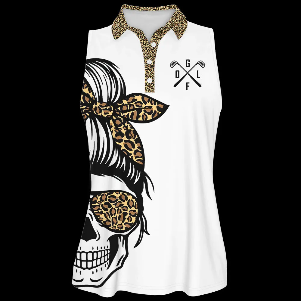 Leopard Skull Golf Gangster Sleeveless & Zipper Polo Shirt For Woman