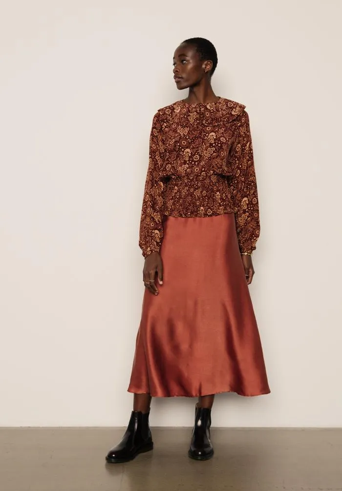 Lily and Lionel Poppy Skirt in Copper Silk Satin