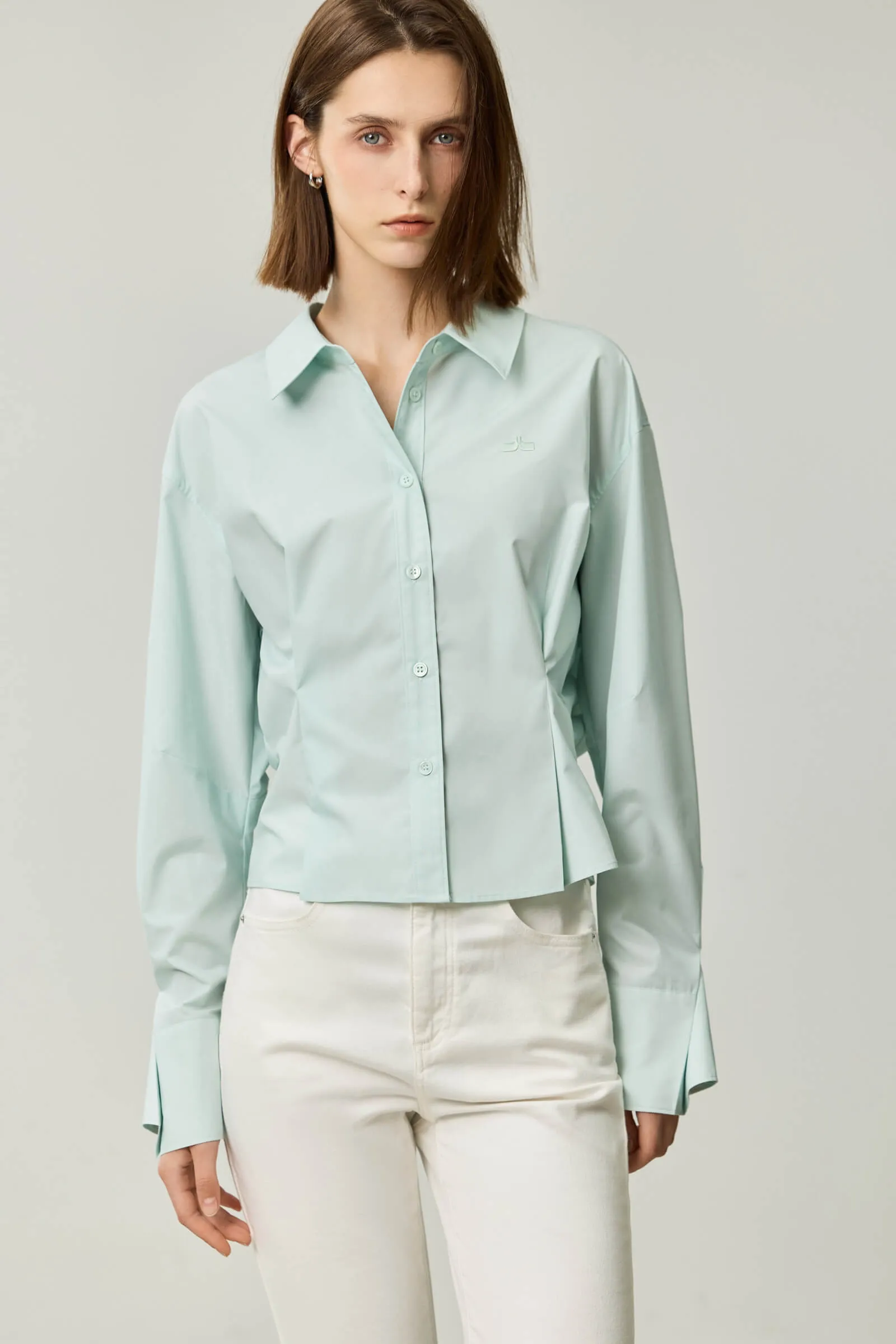 LILY Pleated Waist Slimming Office Shirt