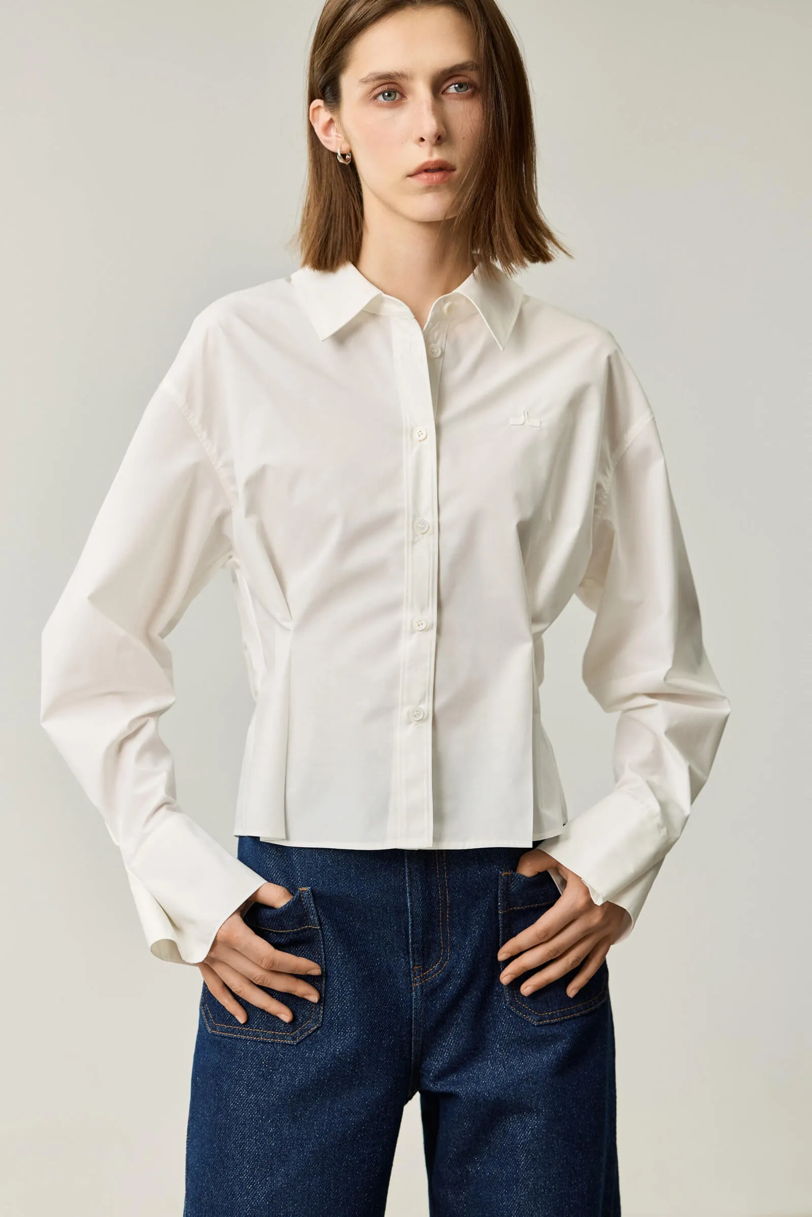 LILY Pleated Waist Slimming Office Shirt