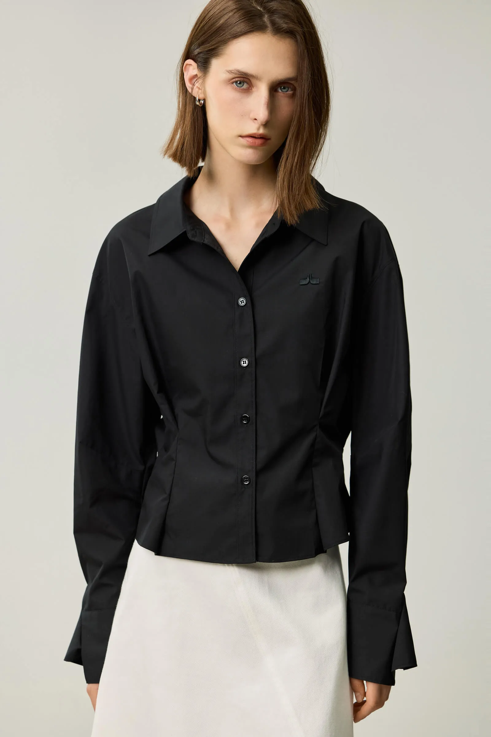 LILY Pleated Waist Slimming Office Shirt