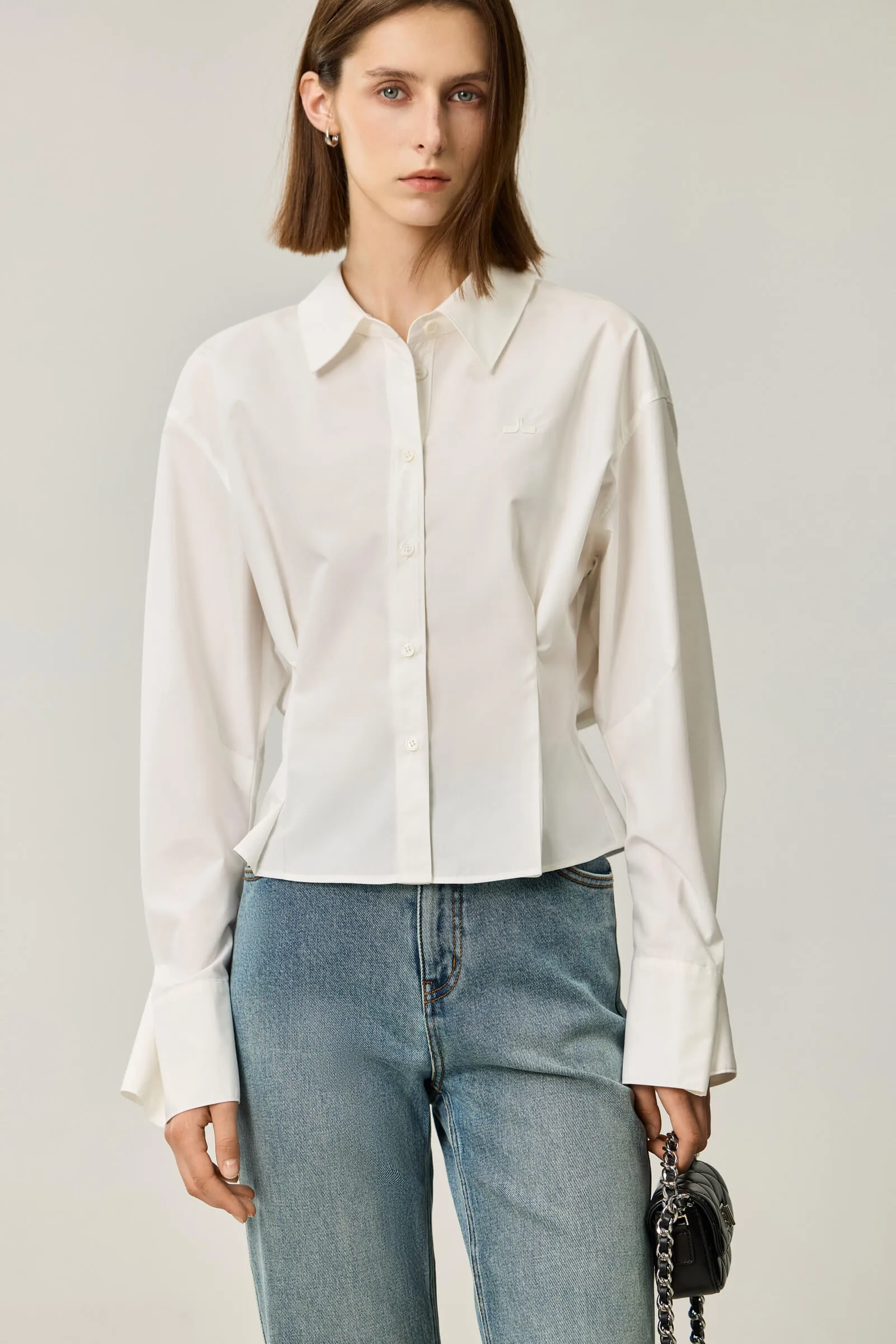 LILY Pleated Waist Slimming Office Shirt