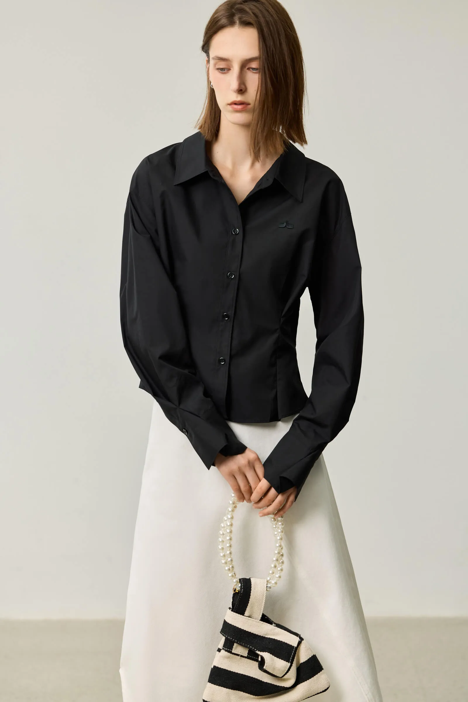 LILY Pleated Waist Slimming Office Shirt