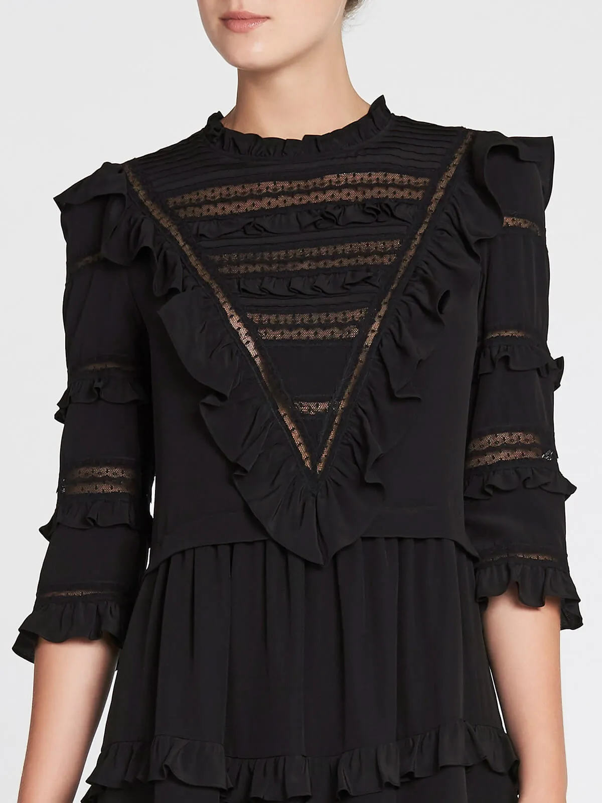 Long Sleeved Silk And Lace Dress