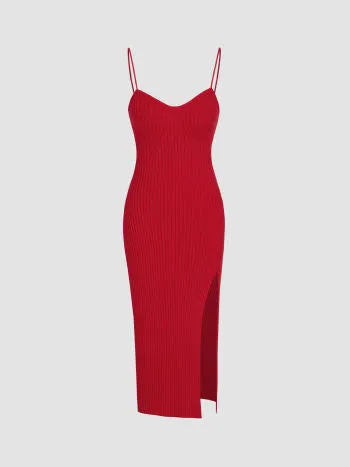 Mimi Cuttrell Knit Solid Cami Split Midi Dress & Crop Top