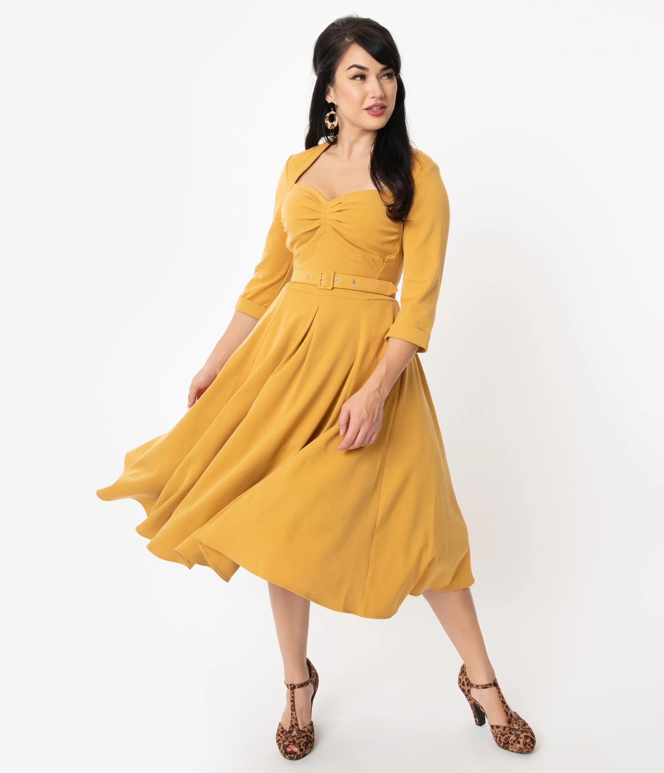 Miss Candyfloss 1950s Mustard Yellow Naila Swing Dress