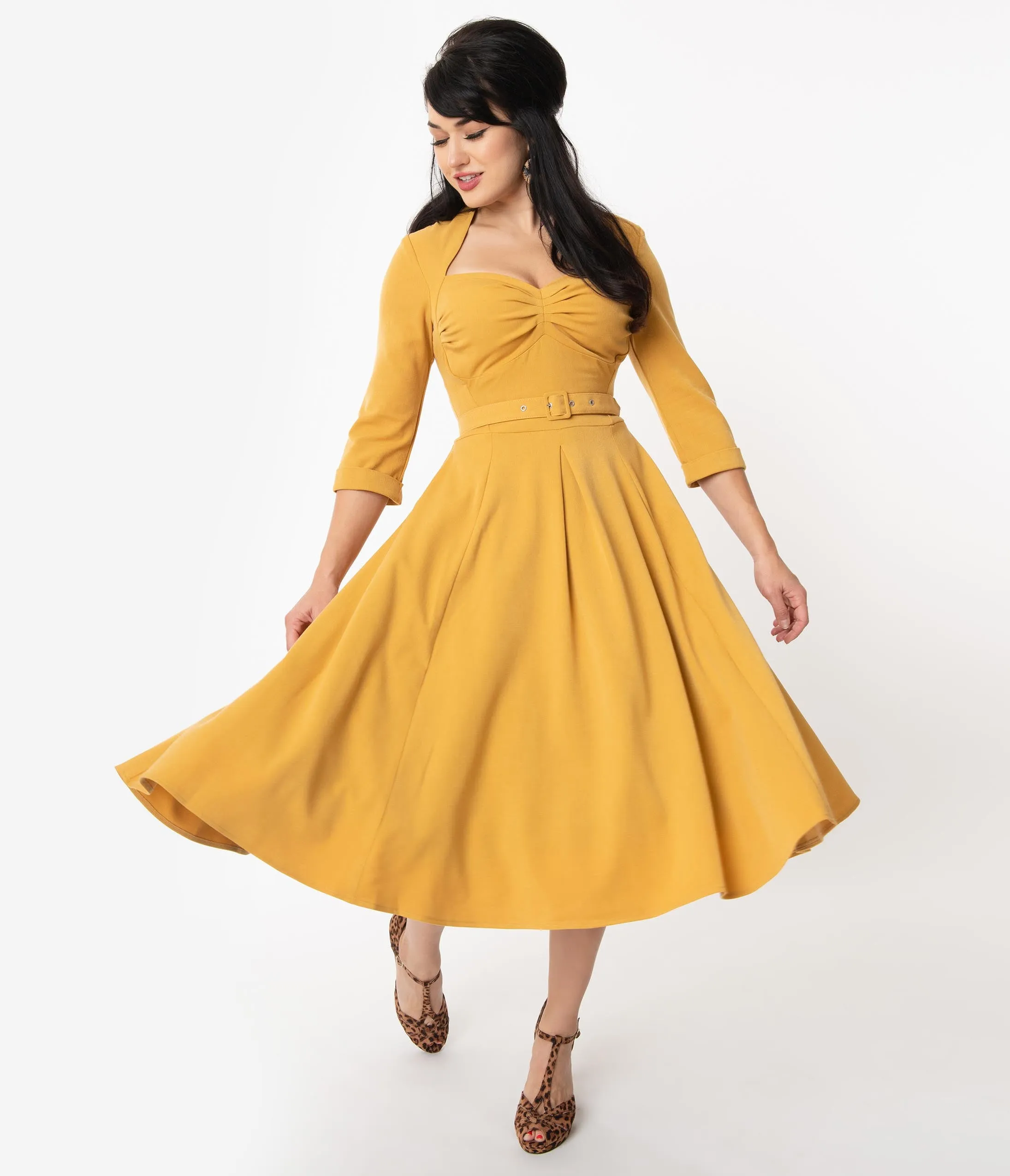 Miss Candyfloss 1950s Mustard Yellow Naila Swing Dress