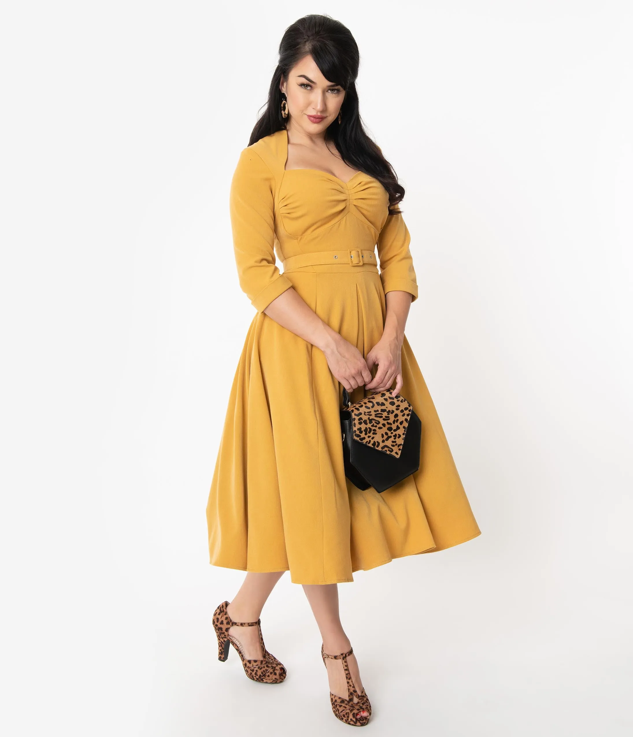 Miss Candyfloss 1950s Mustard Yellow Naila Swing Dress