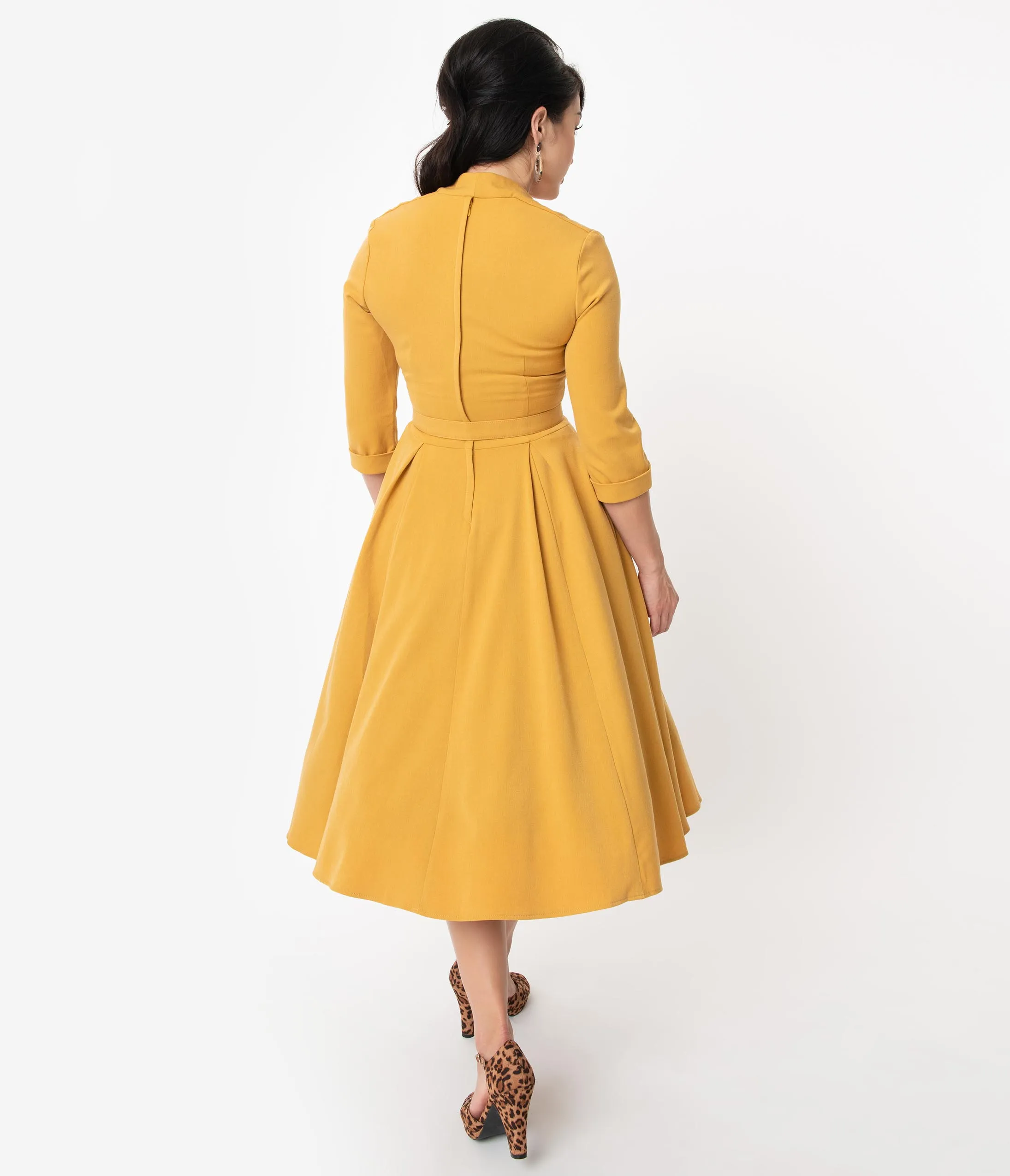 Miss Candyfloss 1950s Mustard Yellow Naila Swing Dress