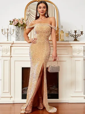 Missord Off-the-Shoulder Sequin Gown XH2015