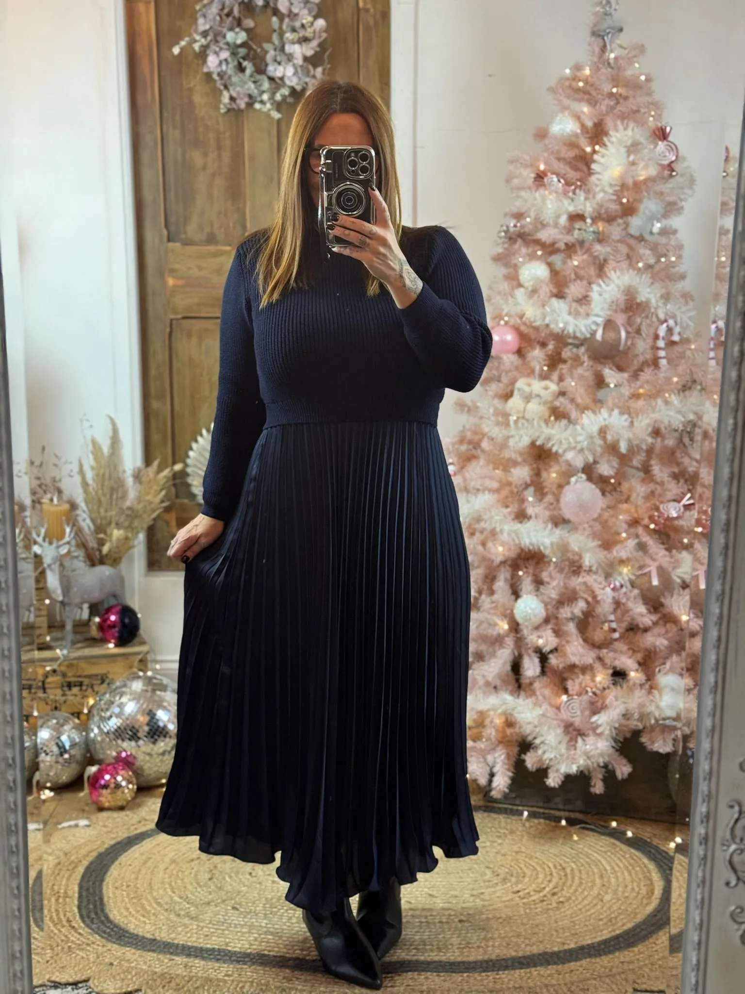 Navy Sylvie Pleated Jumper Style Maxi Dress