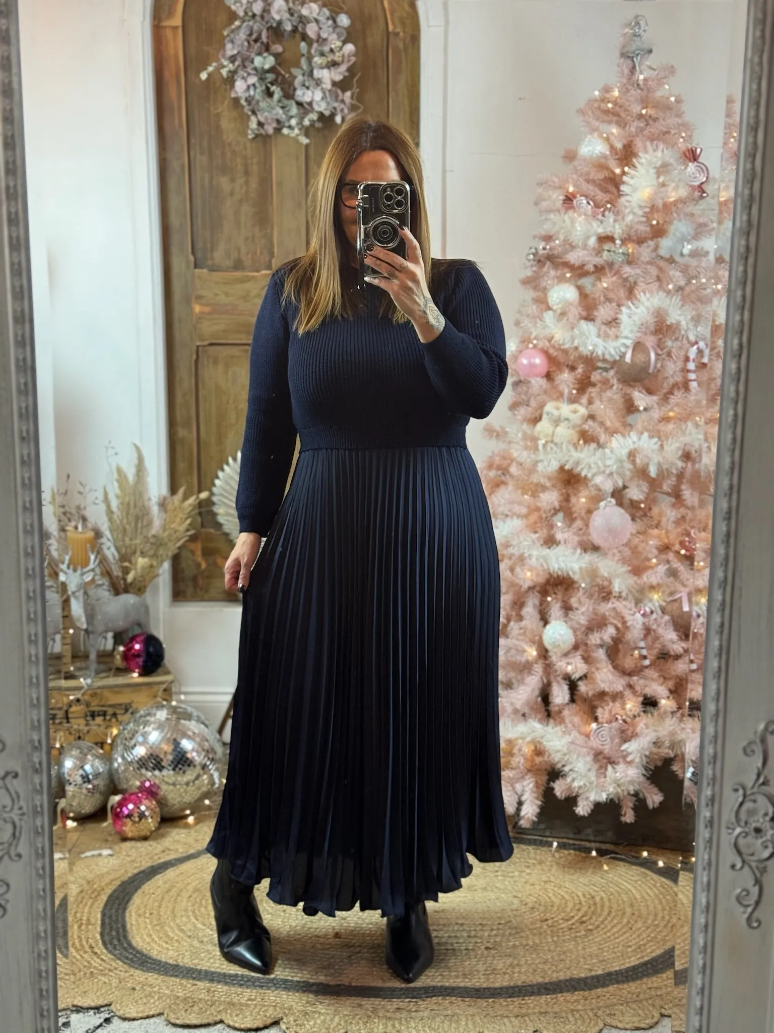 Navy Sylvie Pleated Jumper Style Maxi Dress