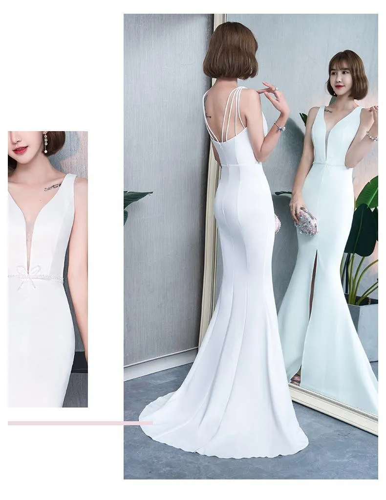 Noble Elegant Fishtail Sexy Fashion Lady White Evening Dress