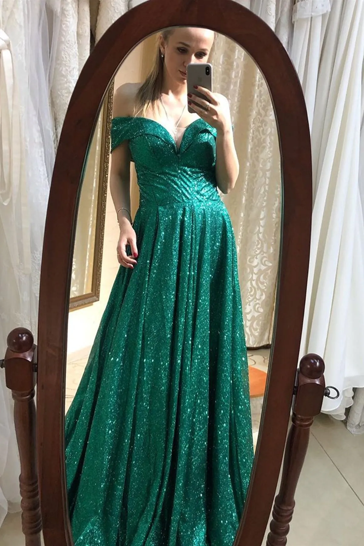 Off Shoulder Bling Bling Green Sequins Long Prom Dress, Off the Shoulder Green Formal Dress, Shiny Green Evening Dress