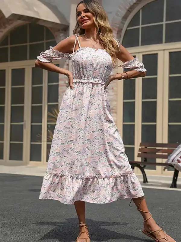 One-shoulder dress ruffled floral off-the-shoulder dress