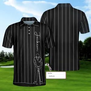 Personalized Black And White One Line Drawing Golfer Custom Polo Shirt, Cool Golf Shirt For Men Coolspod