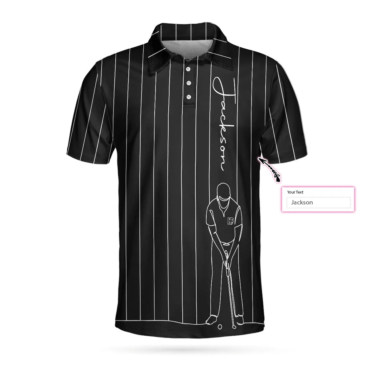 Personalized Black And White One Line Drawing Golfer Custom Polo Shirt, Cool Golf Shirt For Men Coolspod