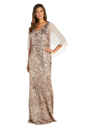 Petite Women All Over Sequin Capelet  Gown - Champagne