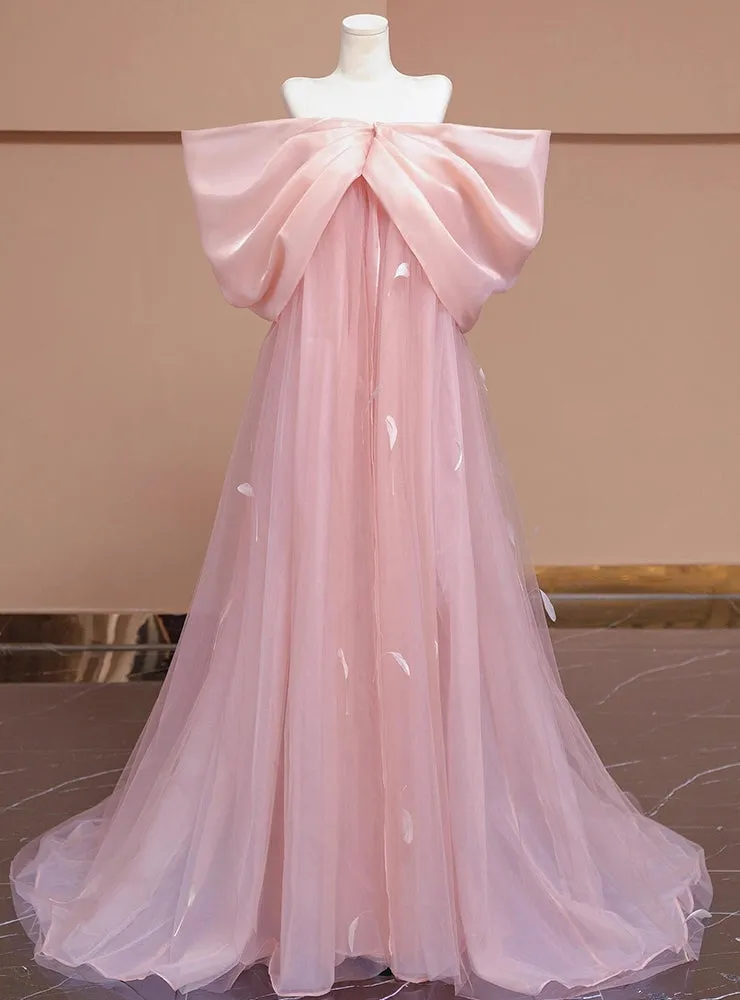 Pink Tulle Off the Shoulder Princess Prom Dress