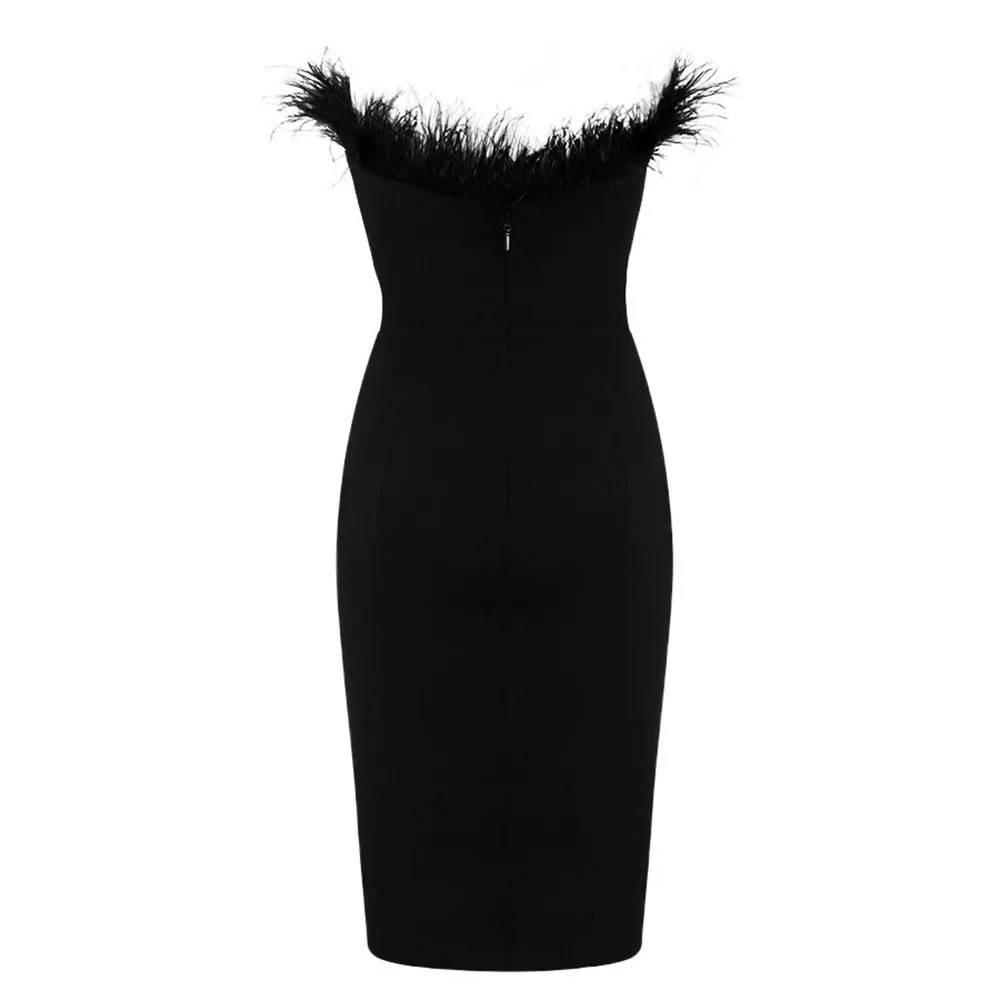 Pre Order:  Tube Top Feather Bandage Banquet Dress