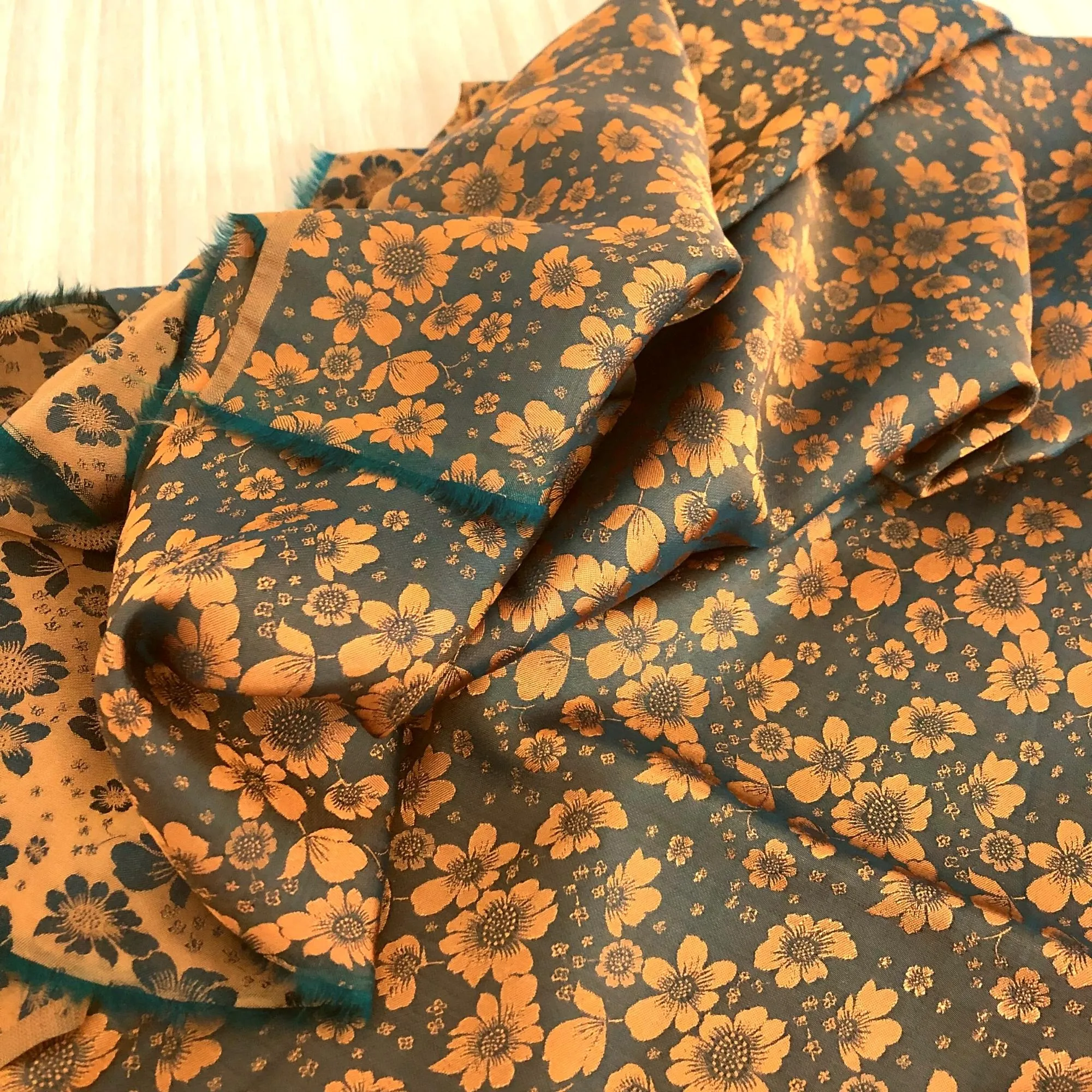 PURE MULBERRY SILK fabric by the yard - Yellow floral silk fabric - Handmade silk – Dress making – Silk apparel fabric - Gift for women