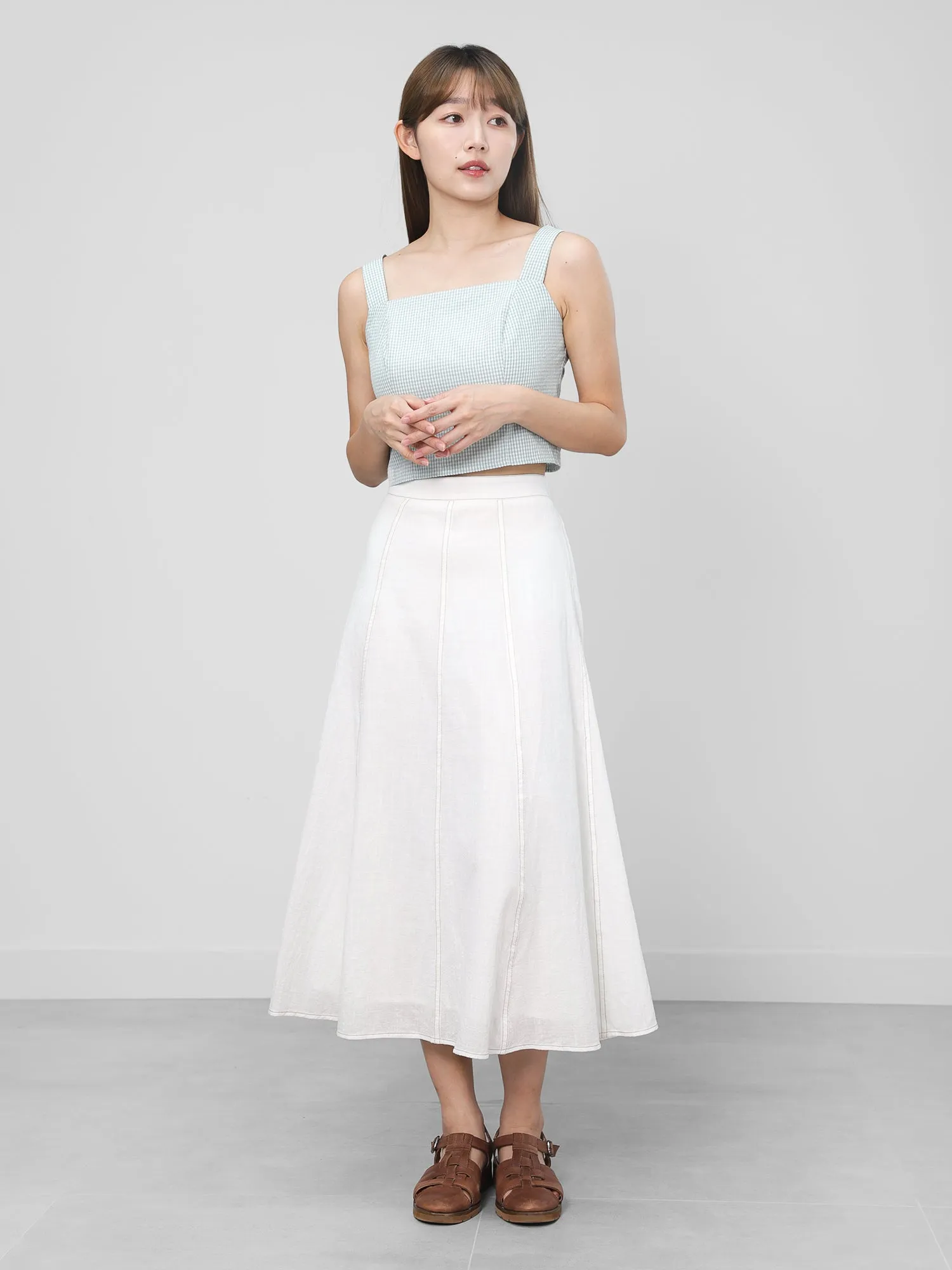 Ruth Contrast Stitching Midi Skirt