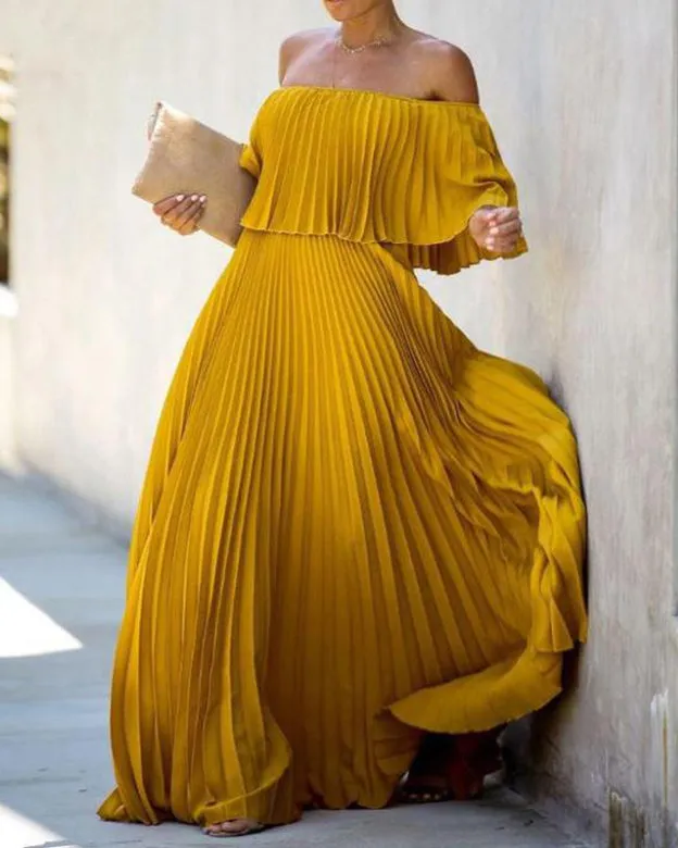 Sexy Off The Shoulder One Shoulder Pleated Chiffon Dress