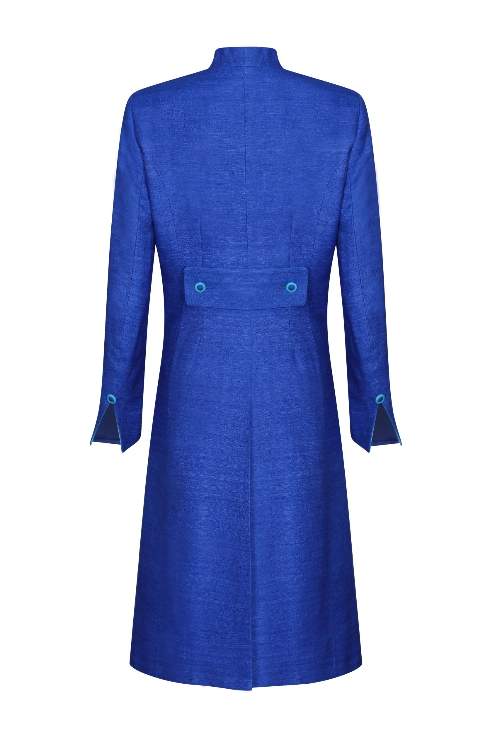 Silk Duster Coat in Sapphire and Turquoise Raw Silk Tussar - Leila