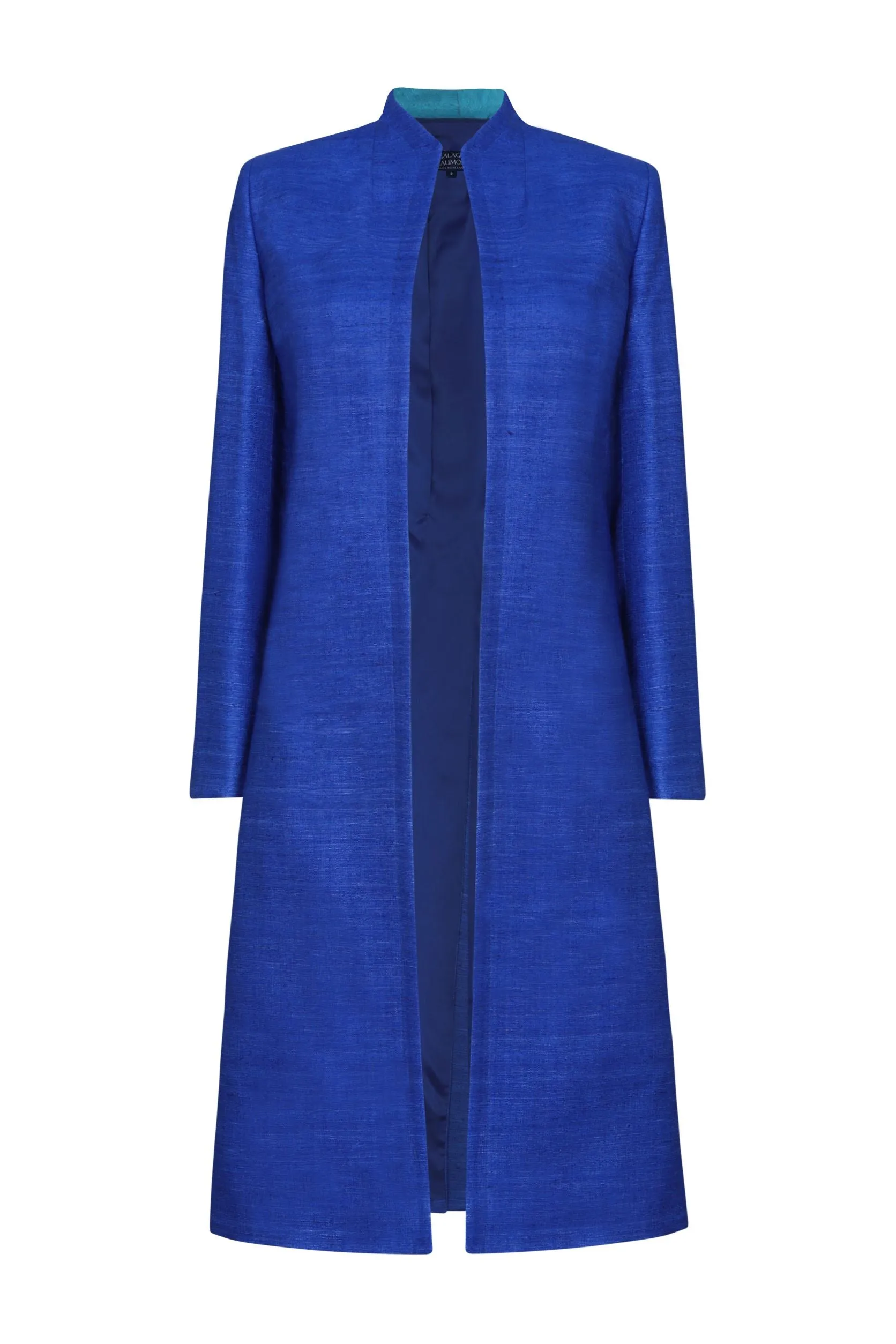 Silk Duster Coat in Sapphire and Turquoise Raw Silk Tussar - Leila