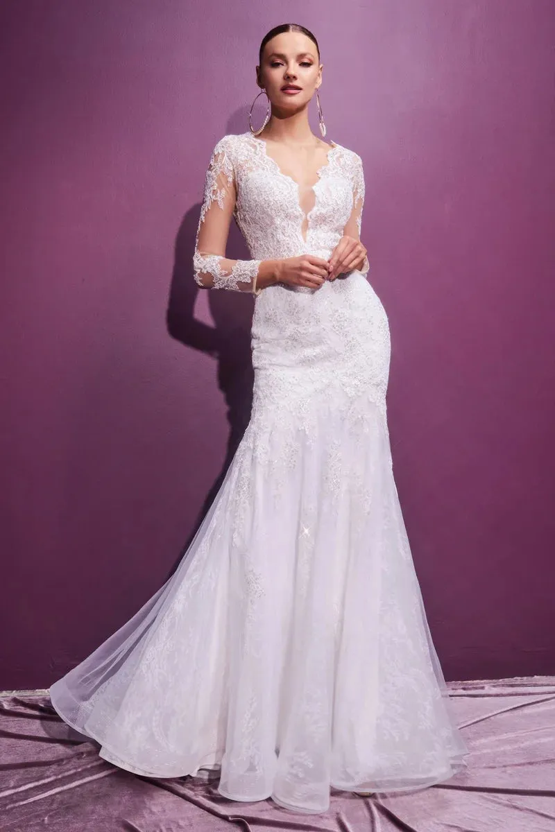 Sophia Long Sleeve Lace Mermaid Wedding Dress: White