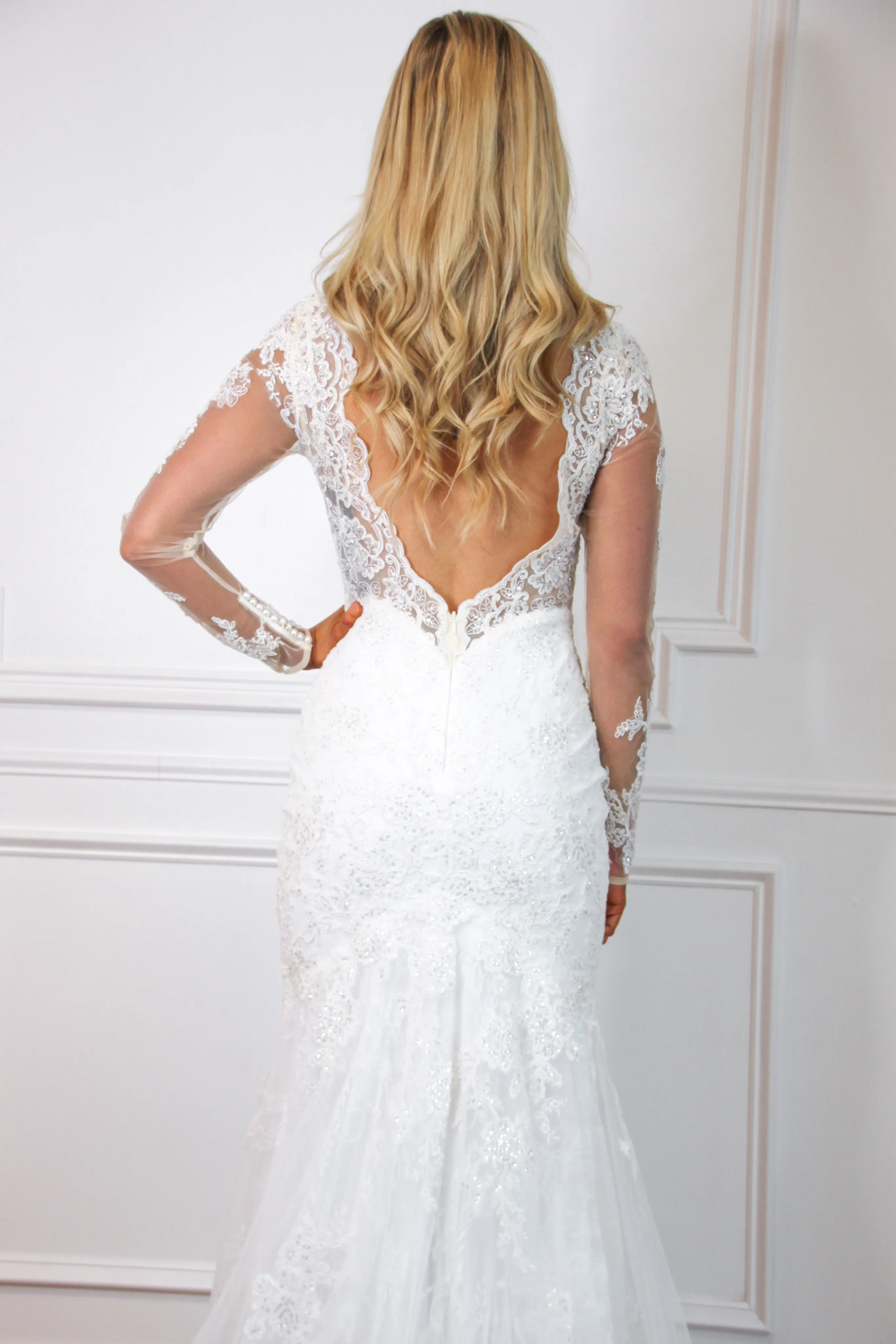 Sophia Long Sleeve Lace Mermaid Wedding Dress: White