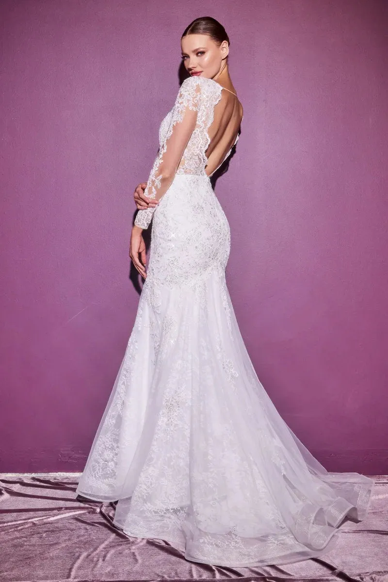 Sophia Long Sleeve Lace Mermaid Wedding Dress: White