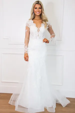 Sophia Long Sleeve Lace Mermaid Wedding Dress: White