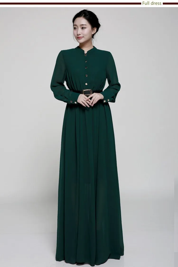 Stand-Up Collar Single-Breasted Long-Sleeved Large Swing Chiffon Mopping Dress