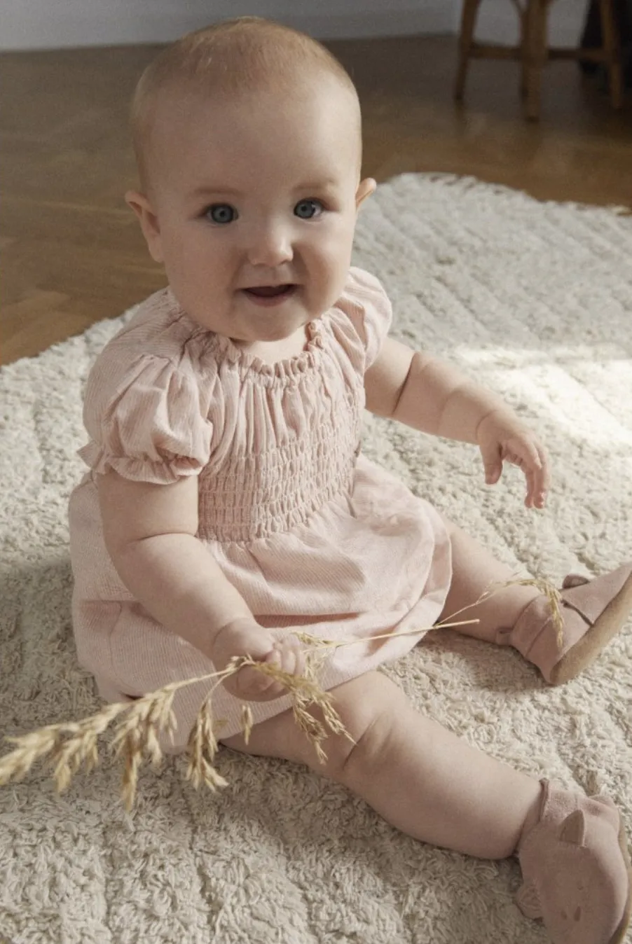 The Anna Woven Stripe Dress - Misty Rose - BABY