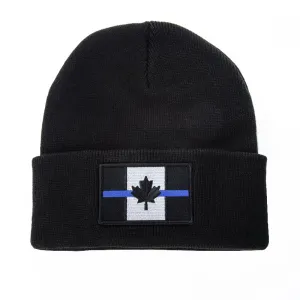 Thin Blue Line Canadian Flag Embroidered Beanie