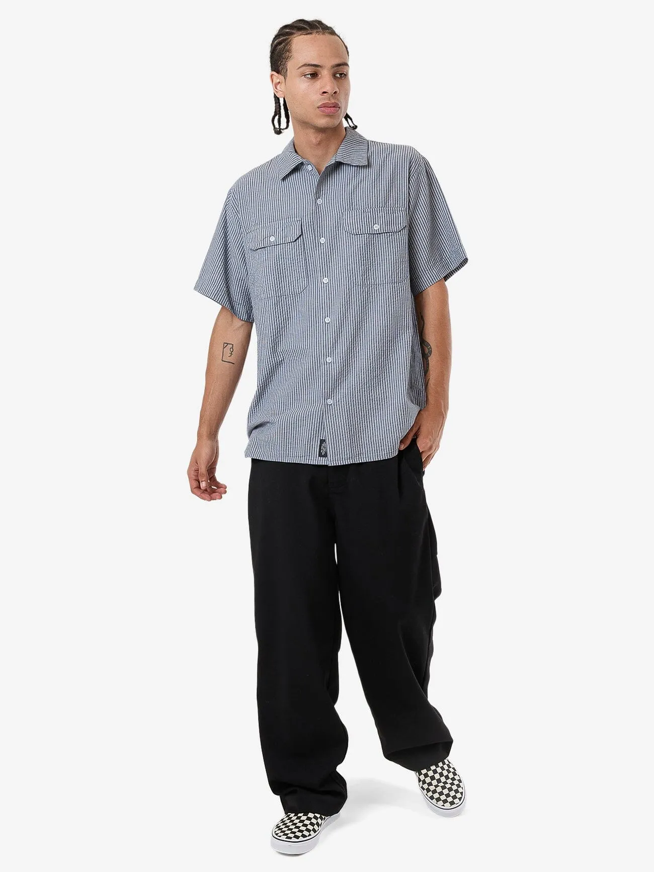 Thrills Union Short Sleeve Stripe Work Shirt - Light Petrol