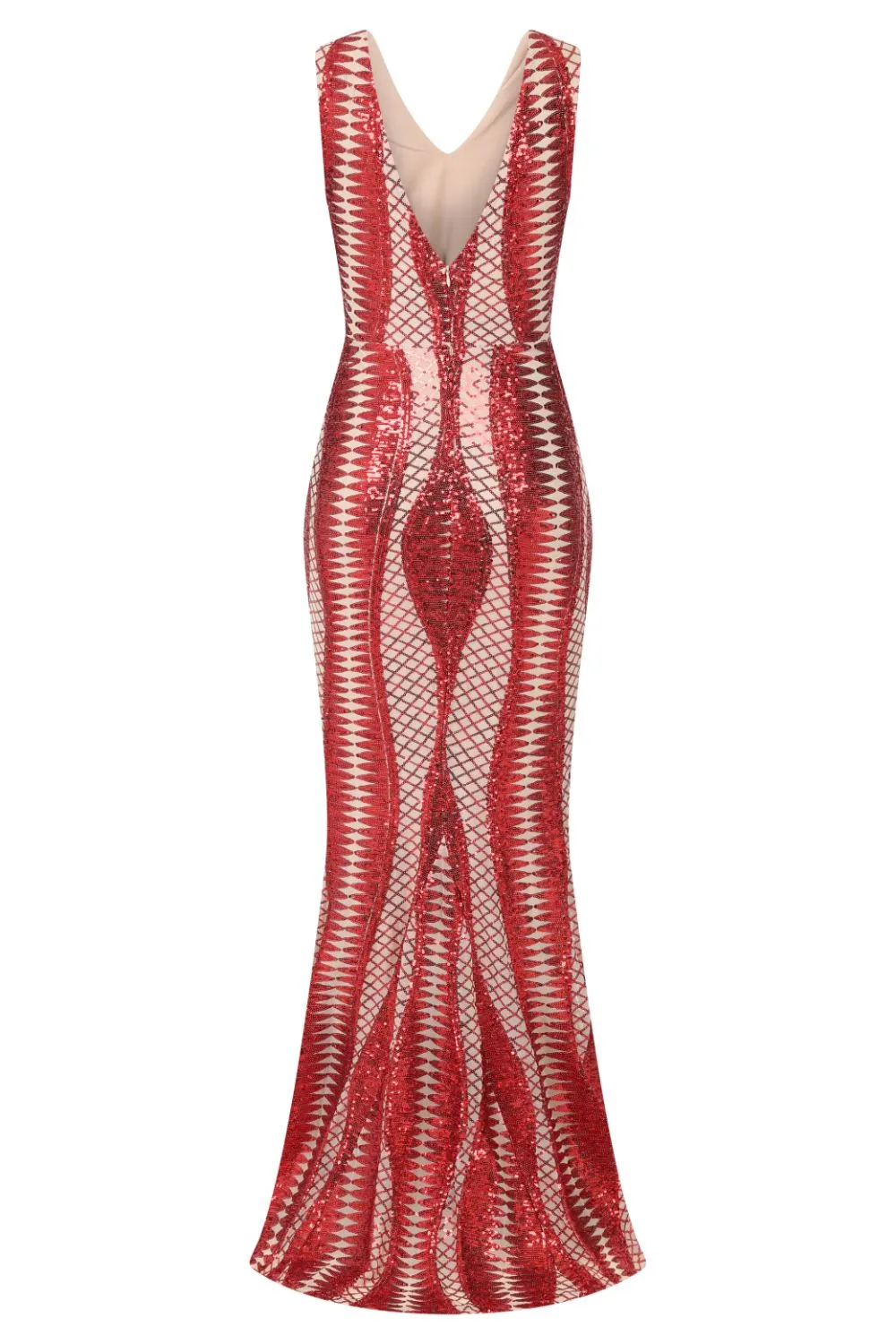 Twilight Red Nude Sequin Bandage Cage Bodycon Maxi Mermaid Dress