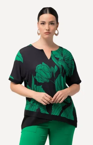 Ulla Popken Flower Print Blouse in Green