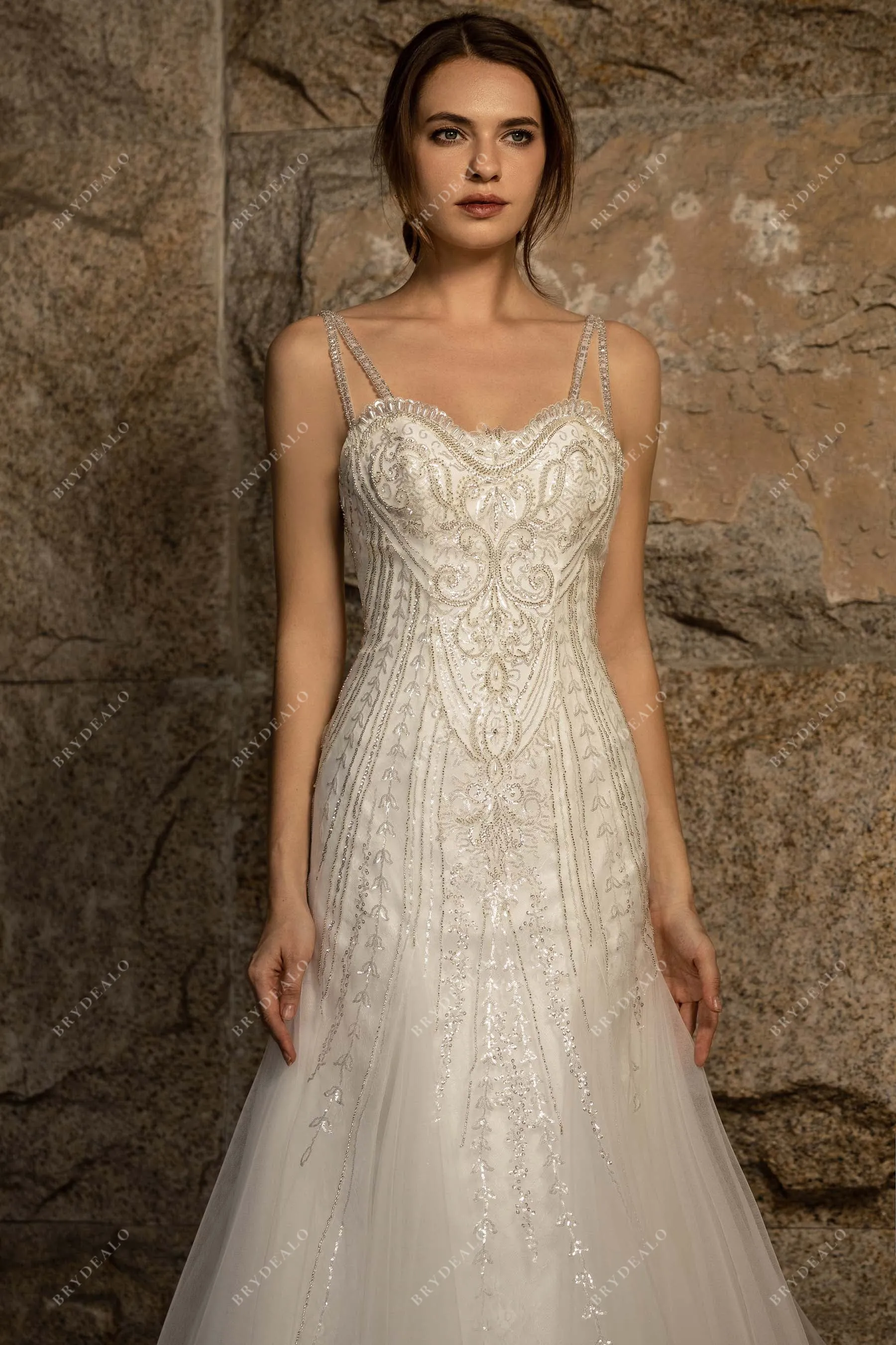 Vintage Sweetheart Beaded Lace Elegant Mermaid Wedding Dress