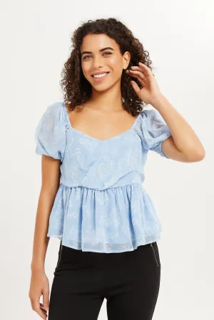 Women Blue Printed Peplum Top