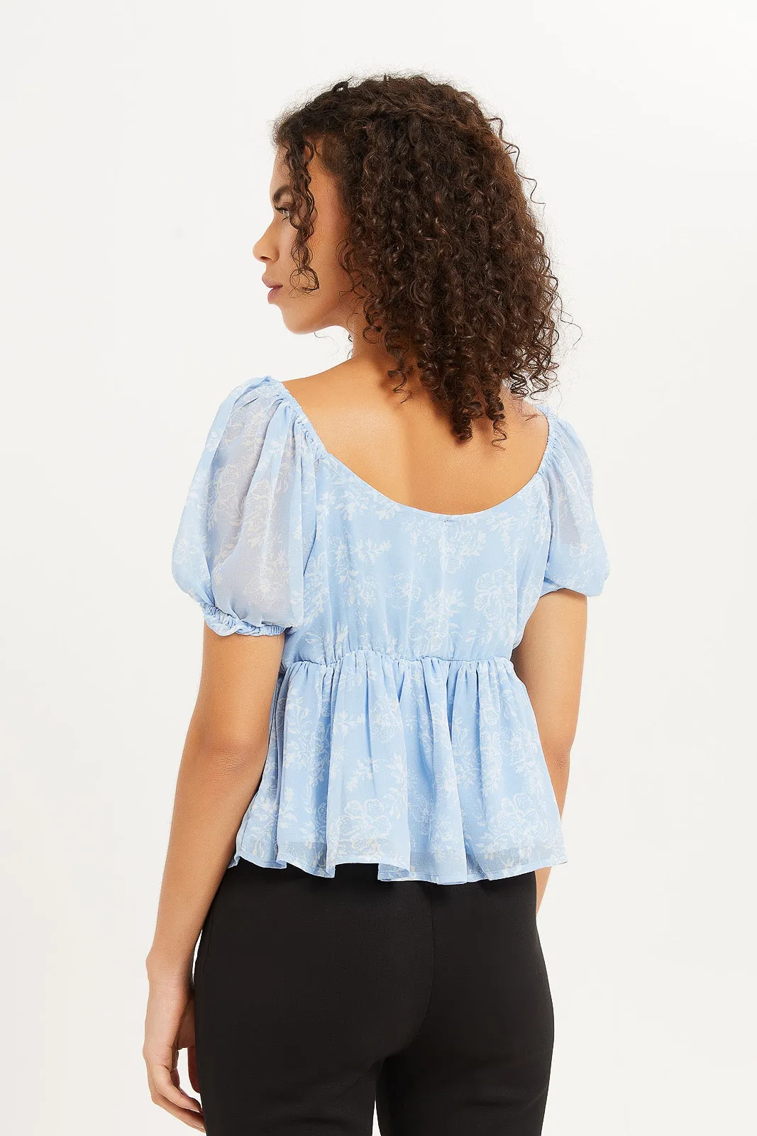 Women Blue Printed Peplum Top