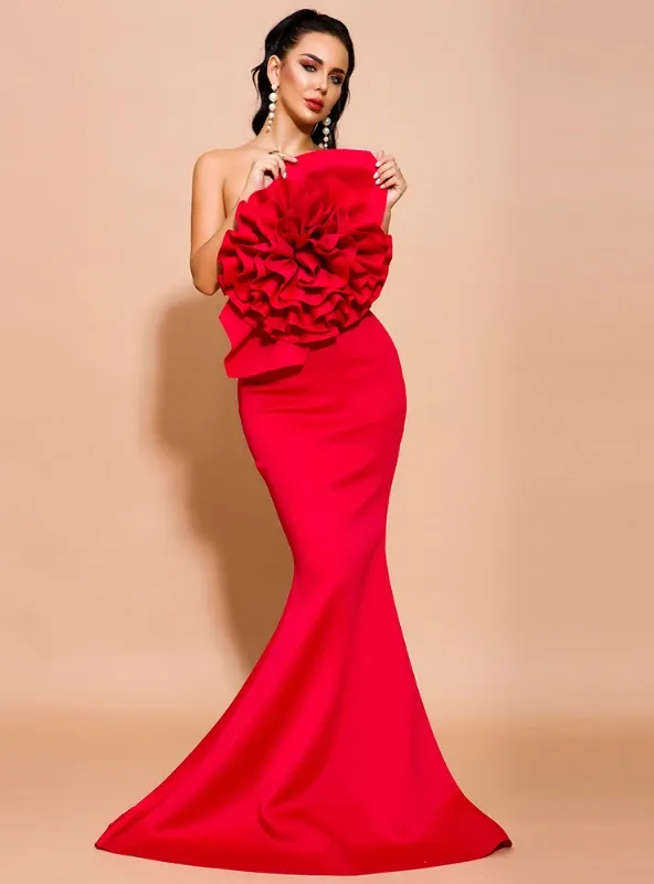 WOMEN BREASTLESS FISHTAIL SKIRT EVENING DRESS