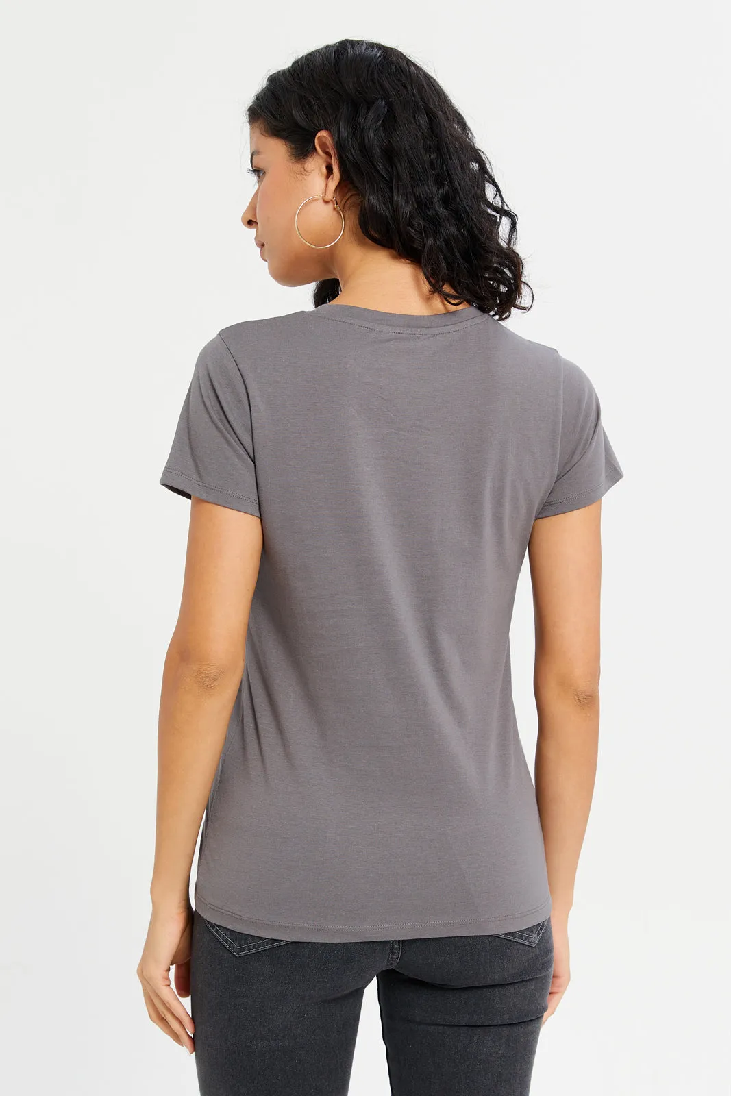 Women Grey Love Embossed T-Shirt