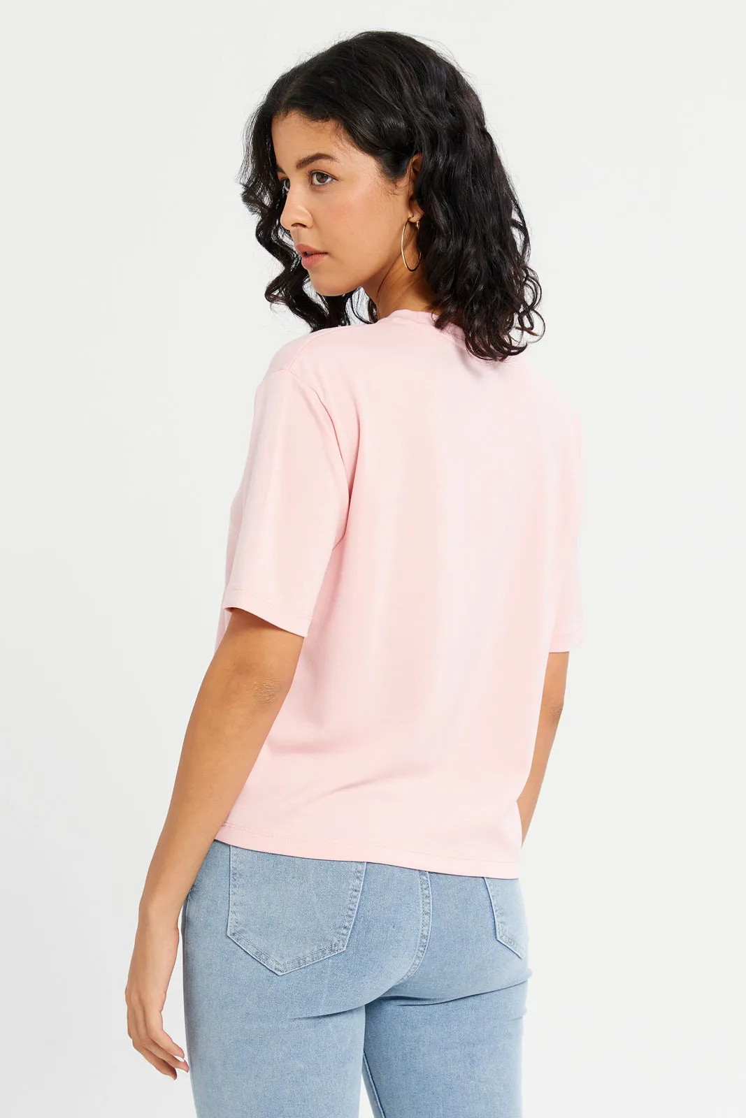 Women Pink Embellished T-Shirt