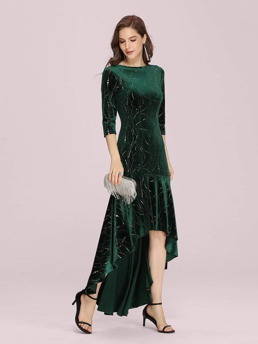 Women's Stylish Bodycon High-Low Velvet Party Dress